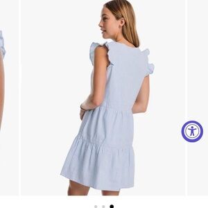 Southern Tide Evelyn Seersucker Blue White Striped Tiered Dress Size XS
